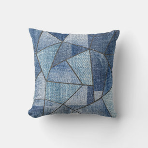 Urban Denim: Distressed Patchwork Design Throw Pillow