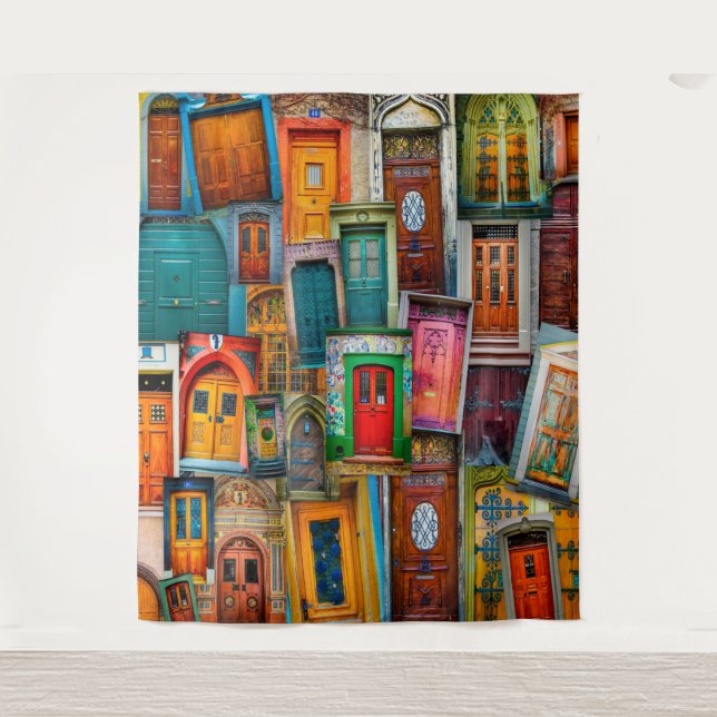 Urban Door Collage Photography Studio Backdrop Tapestry (Front)