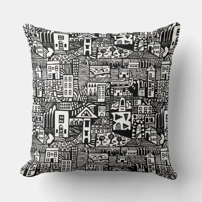 Urban Dream - Black Throw Pillow (Front)