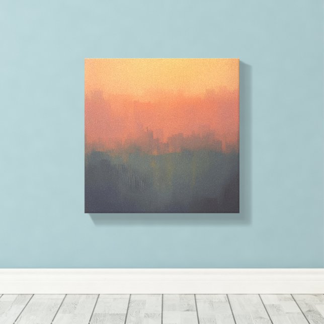 Urban Dreamscape at Sunset – Abstract Cityscape Ar Canvas Print (Insitu(Wood Floor))
