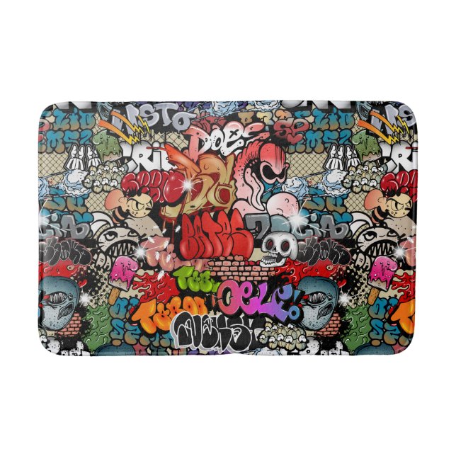 Urban dynamic street art Graffiti art pattern Bath Mat (Front)