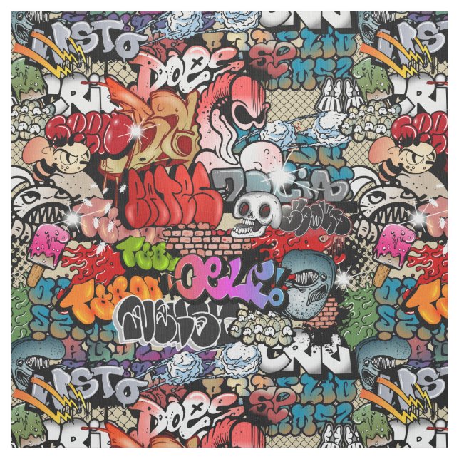 Urban dynamic street art Graffiti art pattern Fabric (Swatch)