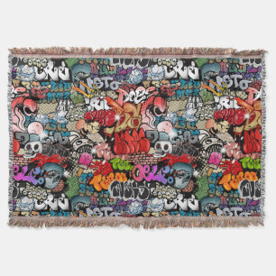 Urban dynamic street art Graffiti art pattern Throw Blanket