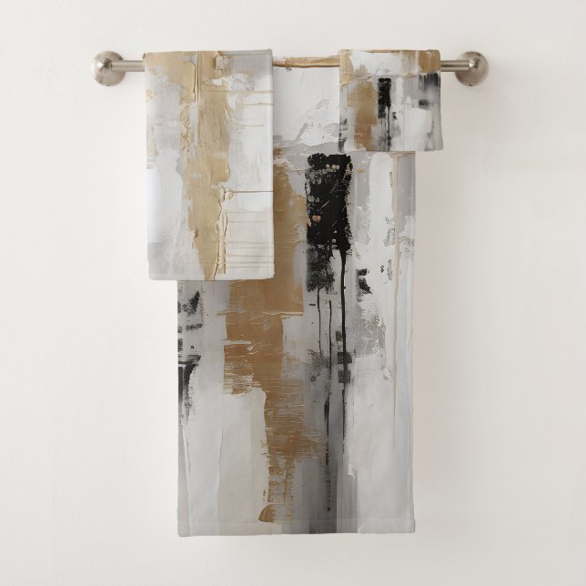 Urban Elegance: Abstract Fusion B & W & Gold Bath Towel Set (Insitu)