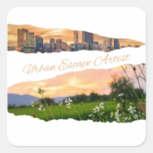 Urban Escape Artist City to Nature Sunset Design Square Sticker