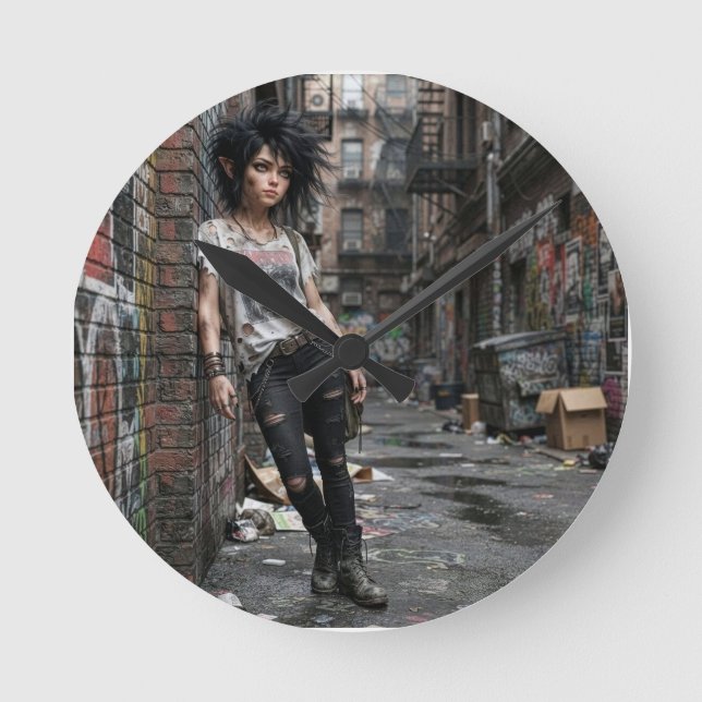 Urban Fantasy Cool Girl Round Clock (Front)