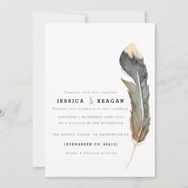 Urban Feather Wedding Invite (Front)