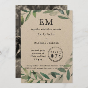 Urban Garden Charm - Rustic Leaf Typeset Kraft Invitation