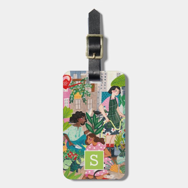 Urban gardening girly illustrations luggage tag (Front Vertical)