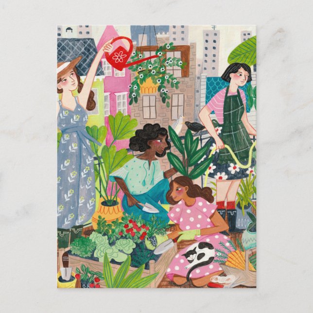 Urban gardening women illustrations postcard (Front)