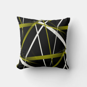 Urban Geometry Black Olive-Green Throw Pillow
