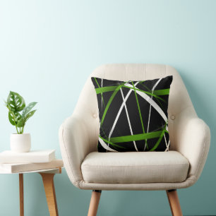 Urban Geometry Black White Grass-Green Throw Pillow