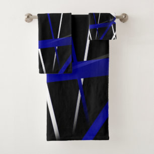 Urban Geometry Black White Royal-Blue Bath Towel Set
