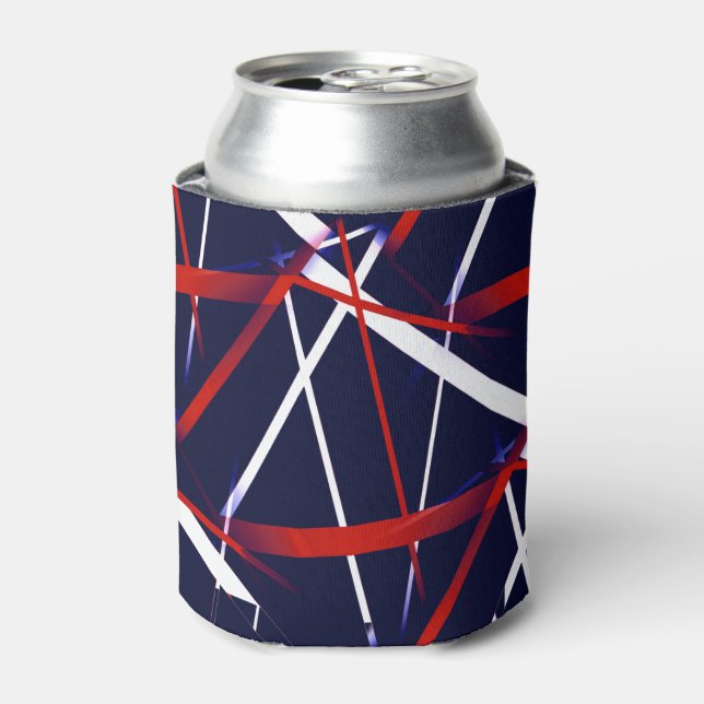 Urban Geometry Blue White Red Can Cooler (Can Front)