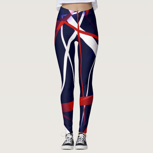 Urban Geometry Blue White Red Leggings (Front)