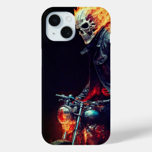 Urban Ghost Rider with Flaming Motorcycle Art iPhone 15 Case