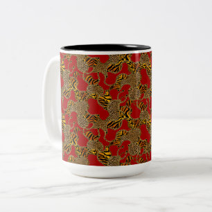 Urban Glam Animal Print With Chains On Red Two-Tone Coffee Mug