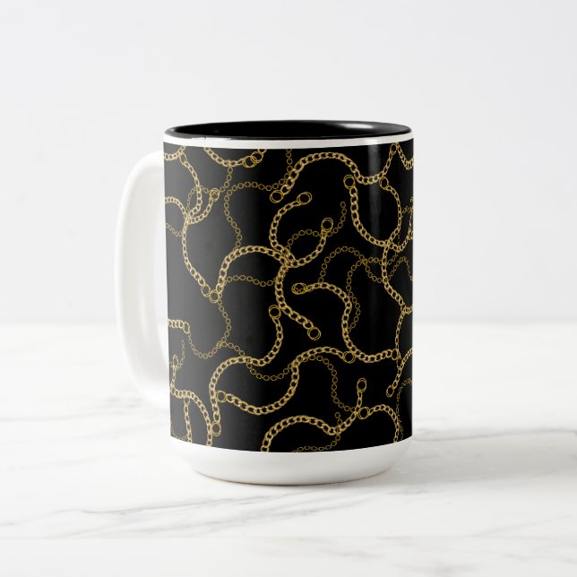 Urban Glam Gold Chains Pattern  Two-Tone Coffee Mug (Front Left)