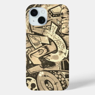 Urban Graffiti Art Beige iPhone 15 Case