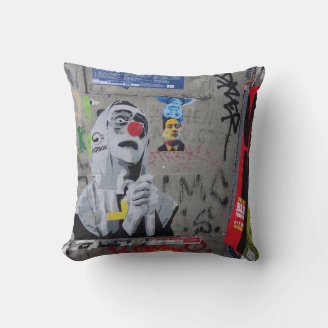 Urban Graffiti art pillow. Berlin wall, hoodie Throw Pillow (Front)