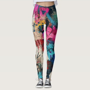 Urban Graffiti Collage with Bold Colors Paint (1) Leggings