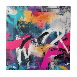 Urban Graffiti Collage with Bold Colors  Paint (2) Tile