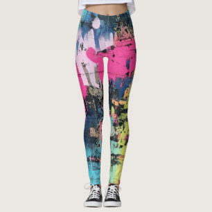 Urban Graffiti Collage with Bold Colors Paint (3) Leggings