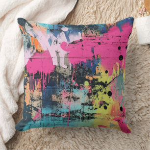 Urban Graffiti Collage with Bold Colors Paint (3) Throw Pillow