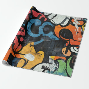 Urban Graffiti Collage with Bold Colors  Paint (4) Wrapping Paper