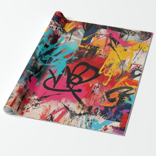Urban Graffiti Collage with Bold Colors  Paint (5) Wrapping Paper