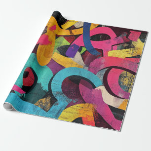 Urban Graffiti Collage with Bold Colors  Paint (6) Wrapping Paper