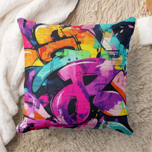 Urban Graffiti Collage with Bold Colors  Paint (7) Throw Pillow