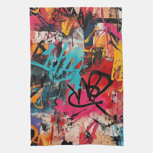 Urban Graffiti Collage with Bold Colours  Paint Kitchen Towel (Vertical)