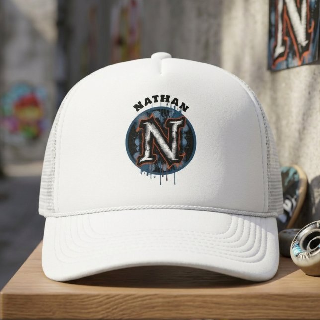 Urban Graffiti Graphic Customizable Monogram "N" Trucker Hat (Creator Uploaded)