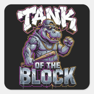 Urban Graffiti Hippo Tank of the Block Wall Art Square Sticker