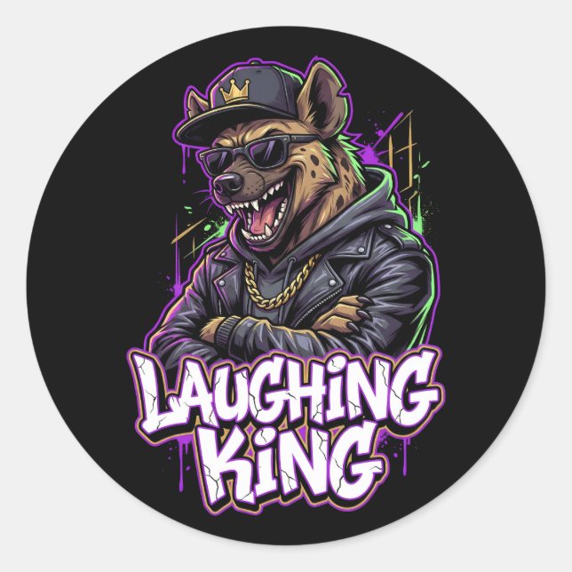 Urban Graffiti Hyena Laughing King Wall Art Classic Round Sticker (Front)