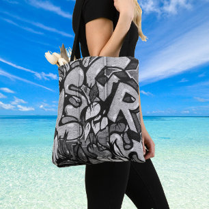Urban Graffiti Monochrome Style Tote Bag