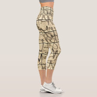 Urban Graffiti Sepia Style Capri Leggings