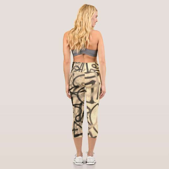 Urban Graffiti Sepia Style Capri Leggings (Back)