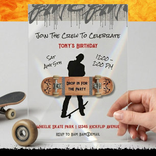 Urban Graffiti Skateboarding Party Acrylic Invitations