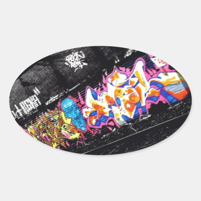 urban graffiti street art black & white with colou oval sticker (Front)