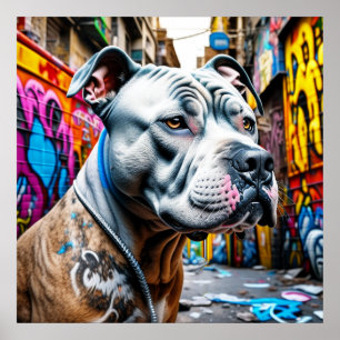 Urban Graffiti Street Art Brindle Pitbull Lover Poster