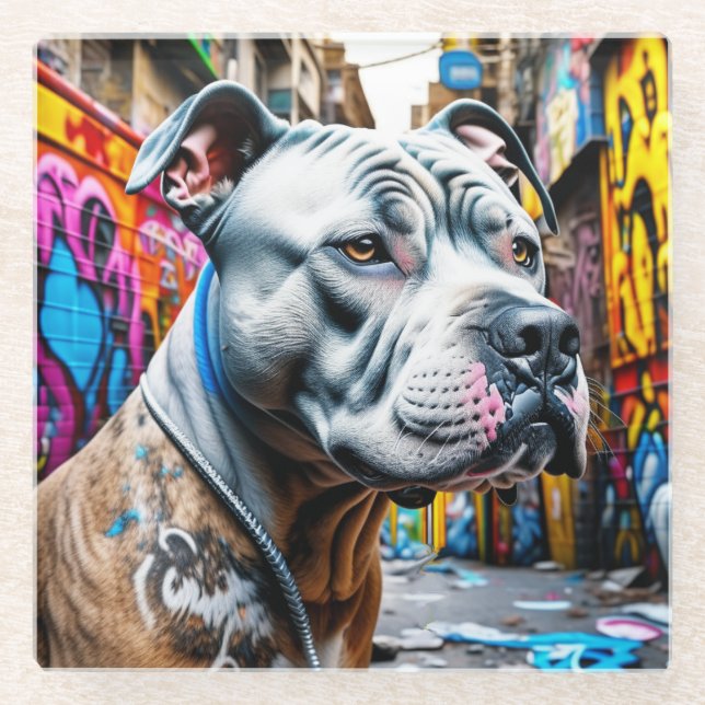 Urban Graffiti Street Art City Pitbull Lover Glass Coaster (Front)