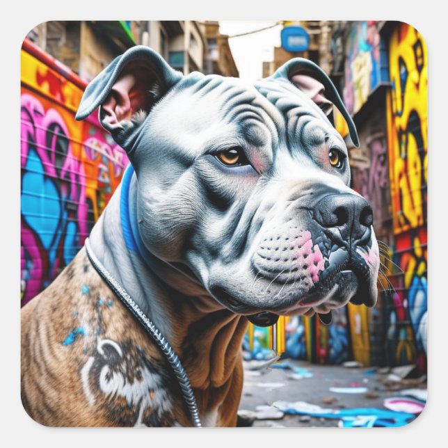 Urban Graffiti Street Art Pitbull Square Sticker (Front)