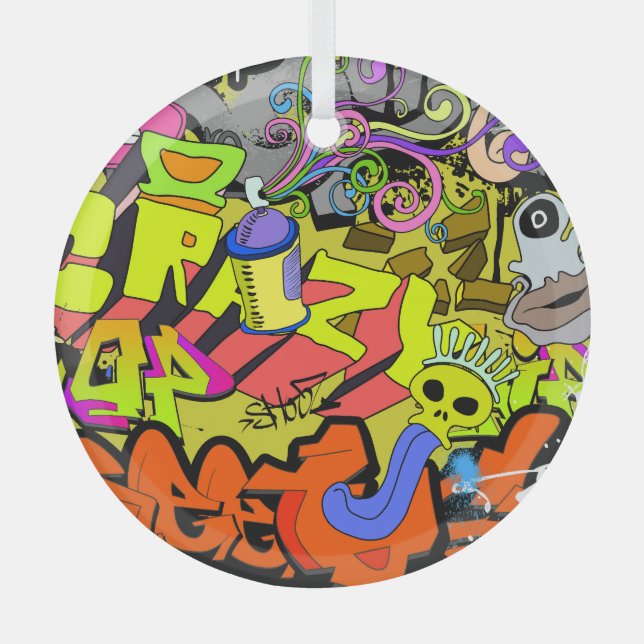 Urban Graffiti: Vintage Art Wall Glass Ornament (Front)