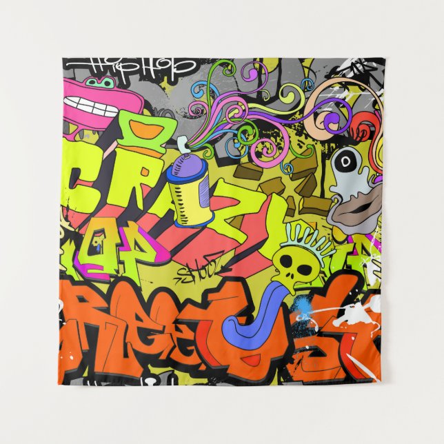 Urban Graffiti: Vintage Art Wall Tapestry (Front)