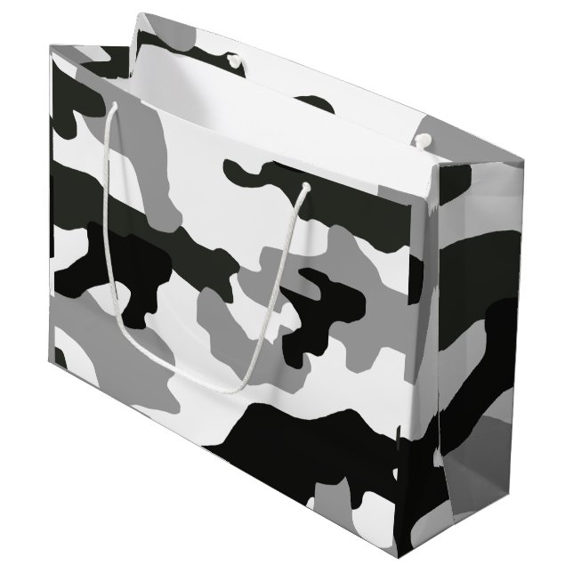 Urban grey camouflage no. 15 print   large gift bag (Front Angled)