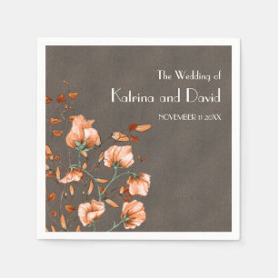 Urban Grey Rustic Burnt Orange Floral Fall Wedding Napkin