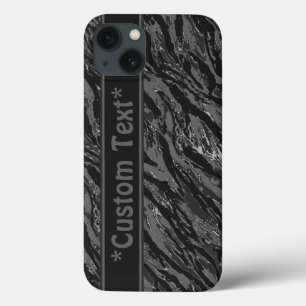Urban Grey Striped Camo w/ Custom Text iPhone 13 Case