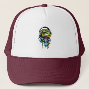 Urban Groove: Colorful Frog with Headphones Trucker Hat